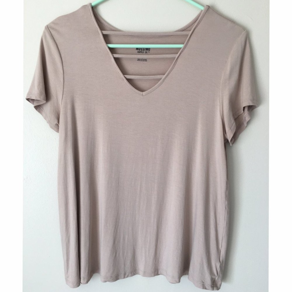 Target Beige Short Sleeve V-Neck Top